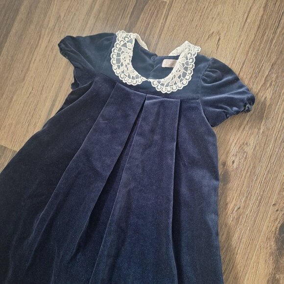 💙 Paul Costelloe Girls Lace Collar Velvet Cotton Dress Size 4 Festive Retro Pre - Picture 4 of 7